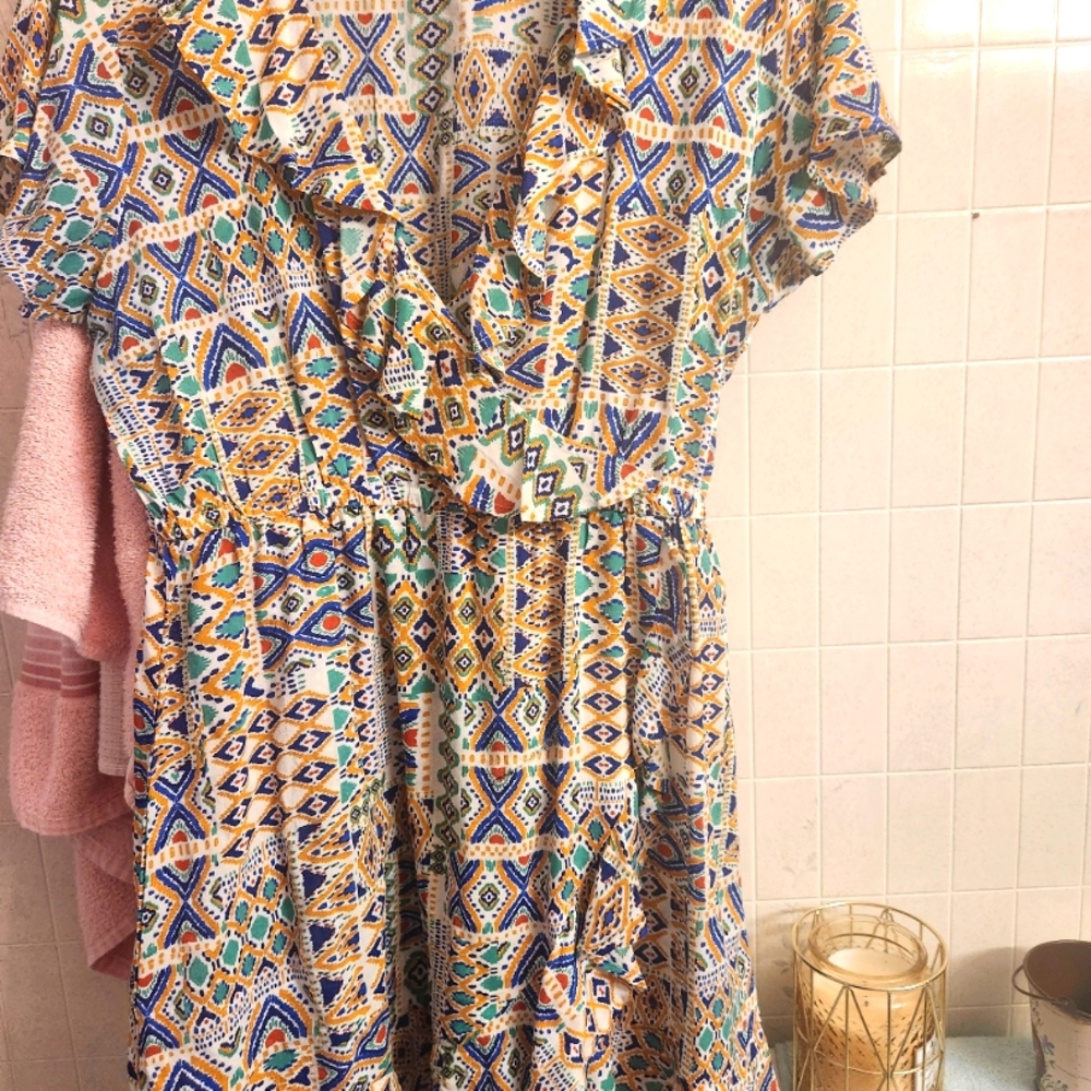 Blue island dress with ruffles